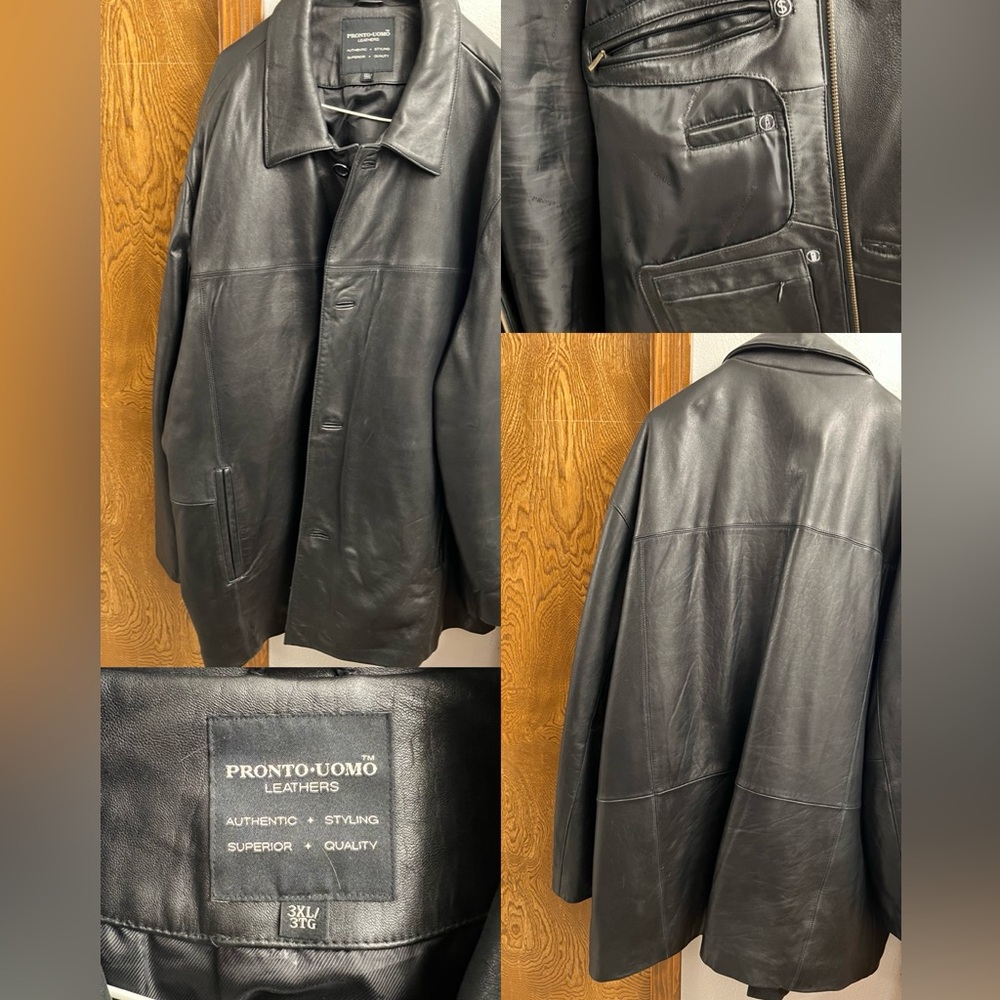 Pronto Uomo Leather Jacket Mens 3XL Solid Black Soft Button Coat